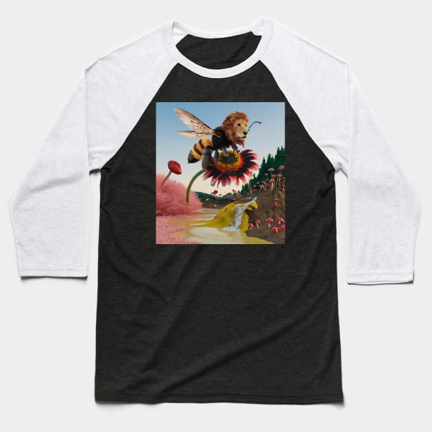 AI generated lion bee on daisy Baseball T-Shirt by Catbrat